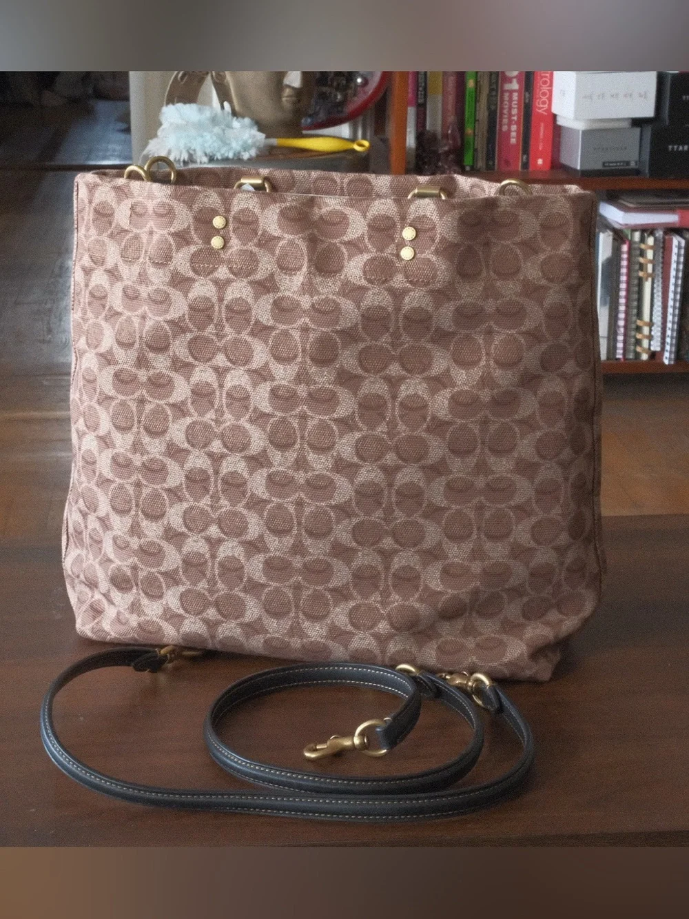 Coach Rogue Canvas Tote with Cream, Pink & Green Pocket Accents - Picture 2 of 7